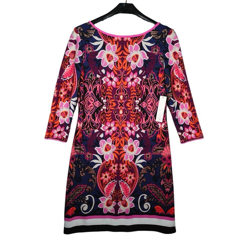 Eliza J Special Occasion Patterned Multi Colored Shift Midi Dress Sz 6 Workwear